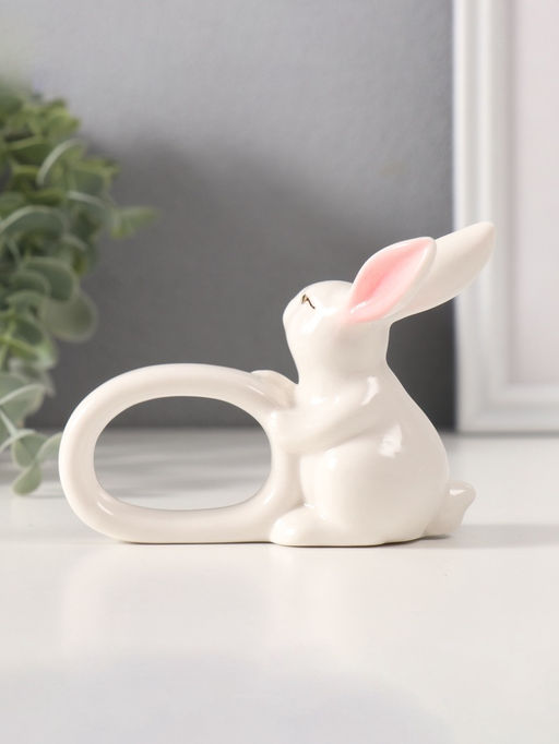 Фигурка - держатель для салфеток Белый кролик с розовыми ушками, керамика, 5?10?7.5 см