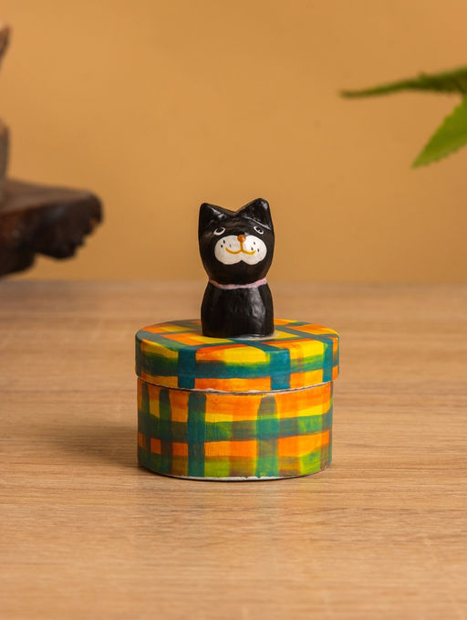 Сувенирная шкатулка «Чёрный Кот», 4.5×4.5×6 см, дерево, разноцветная
