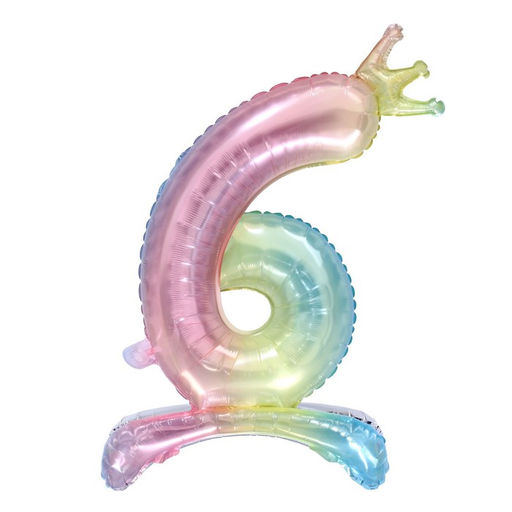Шар фольгированный 32" «Цифра 6 с короной», градиент, на подставке