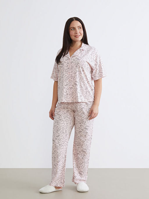 B?y?k Beden G?mlek Yaka Kad?n Pijama Tak?m?