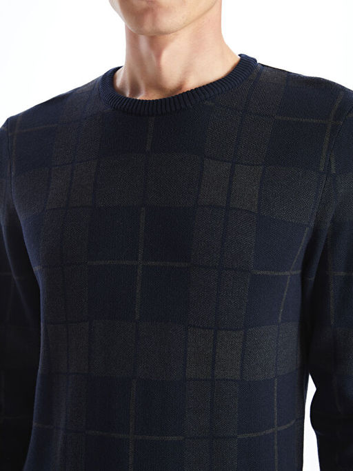 Bisiklet Yaka Uzun Kollu Ekose Erkek Triko Kazak