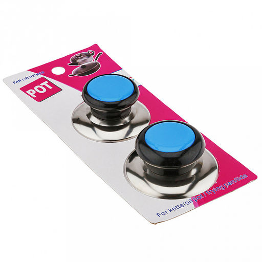 Ручка-кнопка для крышки набор 2 штуки: д6см h2,8см; д6,8см h3,2см, нержавейка/пластик, цвета в ассортименте: салатовый, розовый, синий, на картоне (Китай)