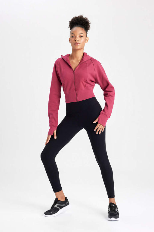 Укороченный толстый свитшот DeFactoFit с капюшоном и двойным карманом на молнии фото 4