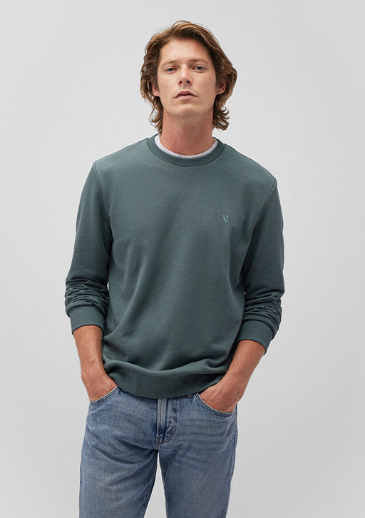 Bisiklet Yaka Yesil Basic Sweatshirt - Mavi фото 2