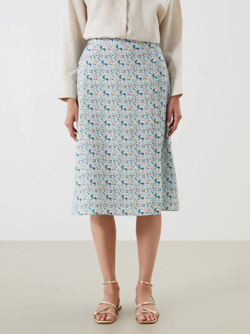 Beli Lastikli ?i?ekli Y?rtma?l? Etek