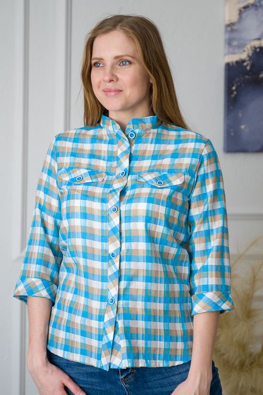 Туника женская со стойкой голубая клетка - Амадэль фото 10