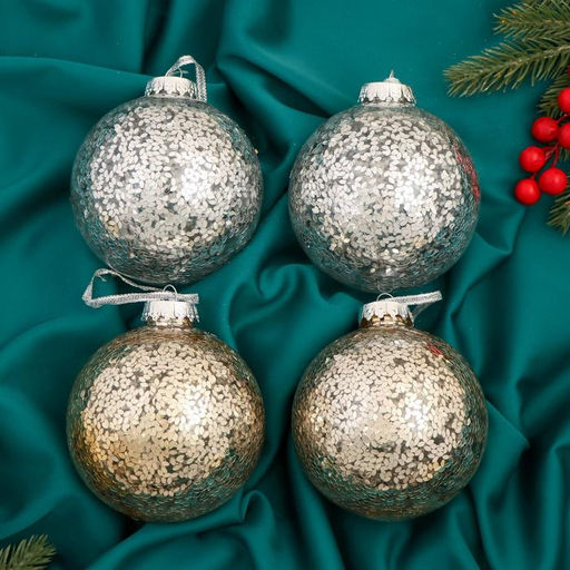 Ёлочные игрушки Праздничный блеск, шары новогодние, d=10 см, набор 4 шт., серебро/золото