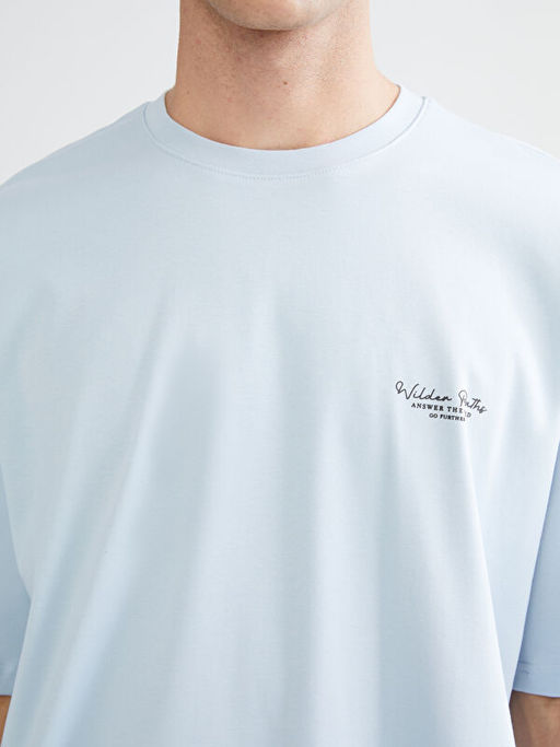 Bisiklet Yaka Bask?l? Penye Erkek Ti??rt