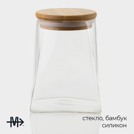 Банка для сыпучих Magistro «Эко. Трапеция», 550 мл, 8.5×12.5 см, с бамбуковой крышкой, стекло