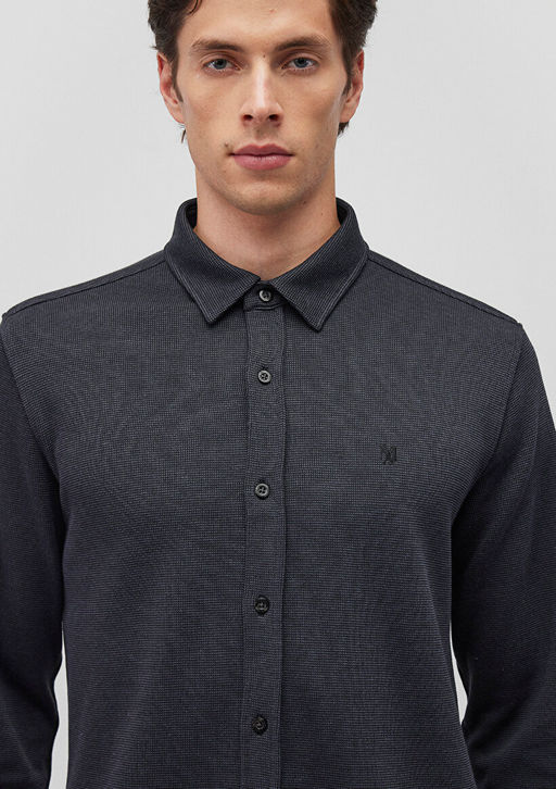 Siyah Orme Gomlek - Mavi фото 5