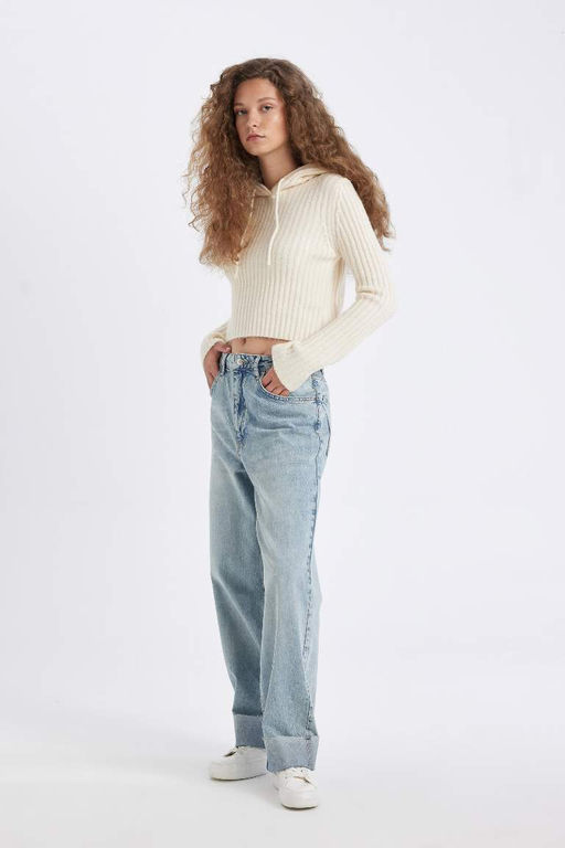 Мешковатые джинсовые брюки длиной до щиколотки с высокой талией и мешковатыми манжетами. - Defacto фото 5