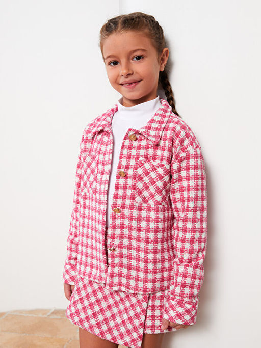 Ekose Uzun Kollu K?z ?ocuk G?mlek Ceket