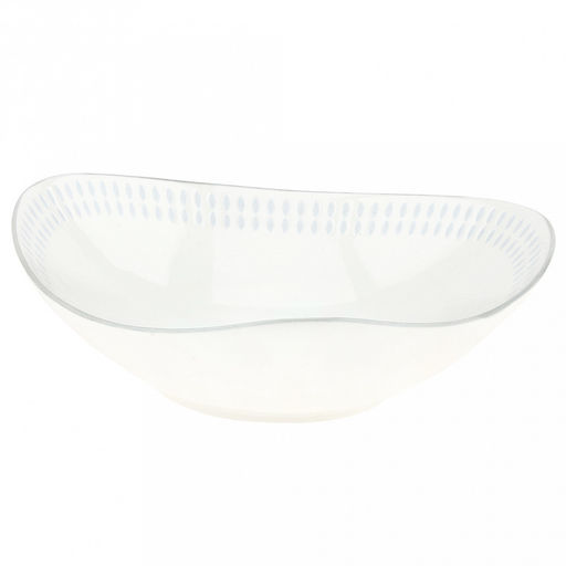 Облако Тарелка глубокая фарфоровая 193х187х60мм, 500мл, треугольная форма, рельефный декор - голубой, отводка, белый (Китай)