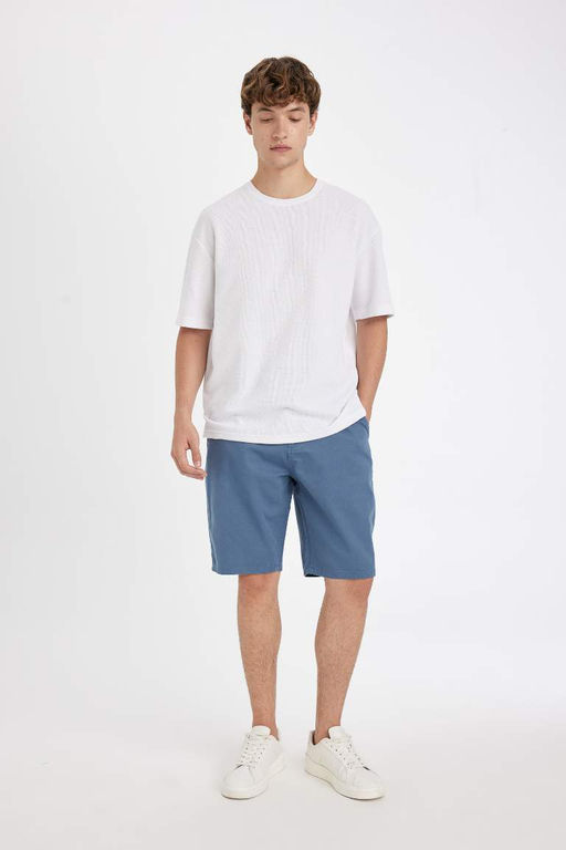 Габардин-бермуды обычного кроя, прямые брючины - Defacto фото 2