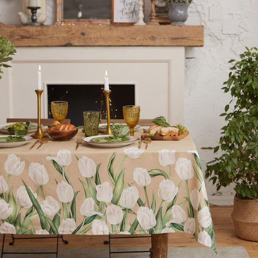 Скатерть Этель. Белые тюльпаны, 149?180 см, 100% хлопок, саржа 190 г/м?