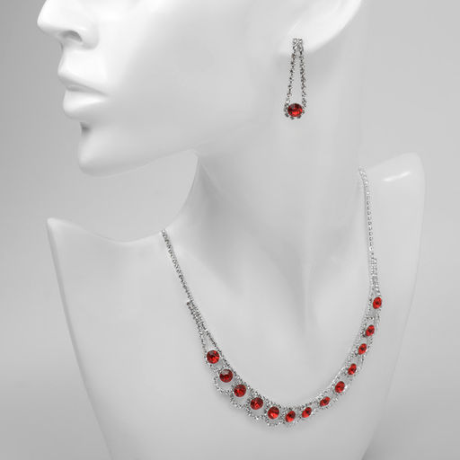 Набор 2 предмета: серьги, колье Листопад кружочки, цвет красно-белый в серебре, 32 см