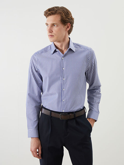 Slim Fit Uzun Kollu ?izgili Poplin Erkek G?mlek