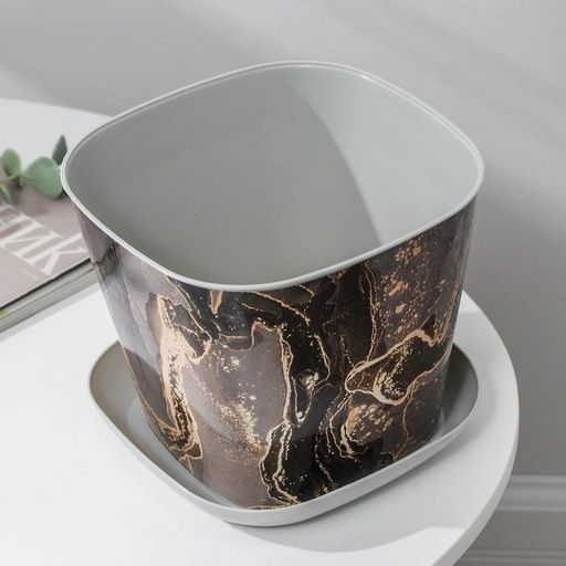 Кашпо квадратное 2,5л Мрамор с поддоном (светло-серый) 38125150 Виолет  фото 2