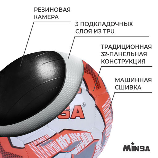 Мяч футбольный MINSA, TPU, машинная сшивка, 32 панели, р. 5  фото 3