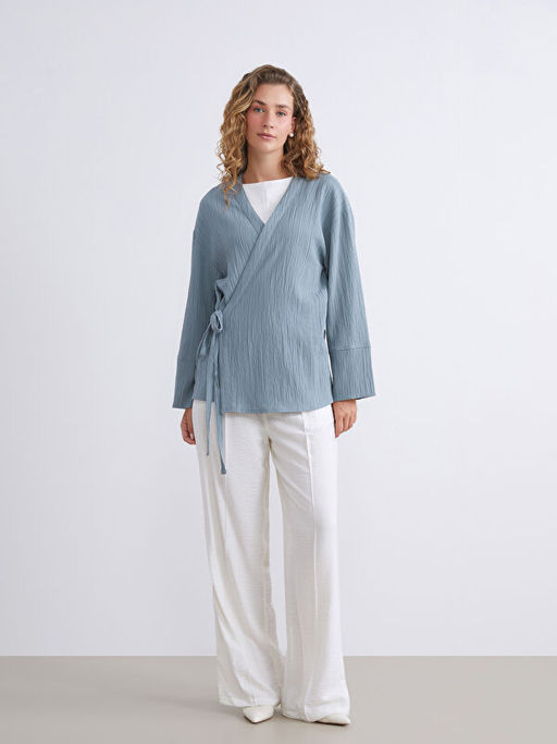 Kruvaze Yaka Dokulu Oversize Kad?n Kimono