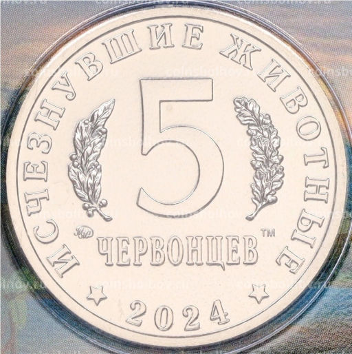 Монета Монетовидный жетон 5 червонцев 2024 года ММД Исчезнувшие виды  Волгодрако (Цветное покрытие, в блистере)