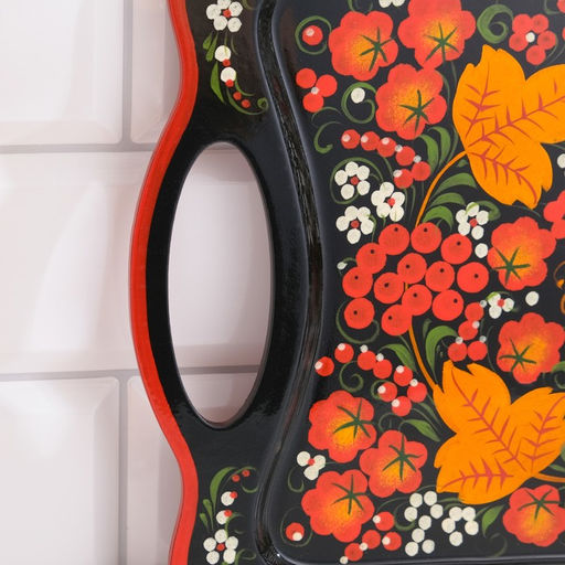 Поднос деревянный с ручками «Хохлома», ручная роспись, 38×23 см