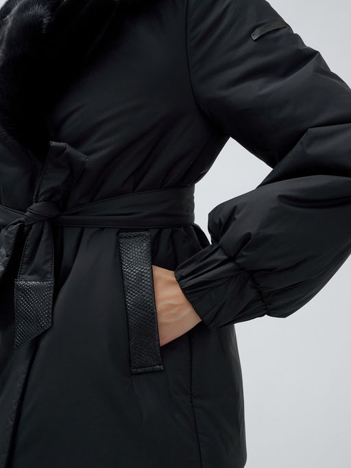 Полупальто зимнее женское с норкой люкс класса черного цвета 8632Ch - Mtforce фото 18