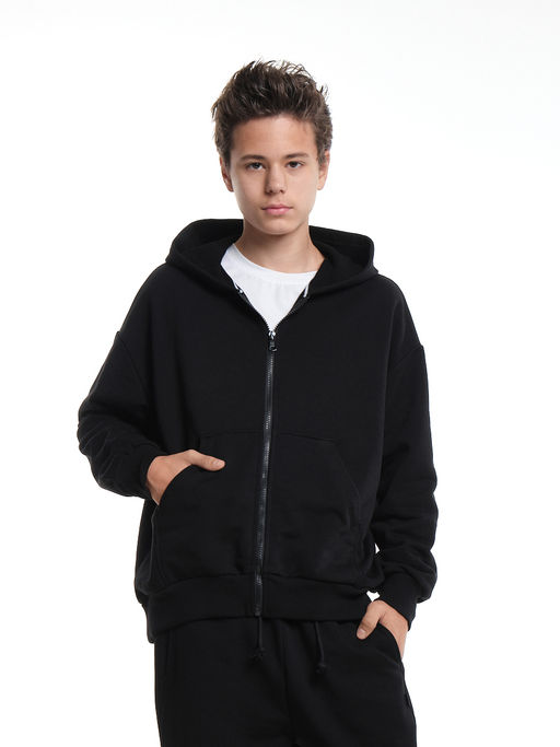 Толстовка зипка оверсайз с капюшоном на молнии 22-5610 черный - Mini maxi фото 6