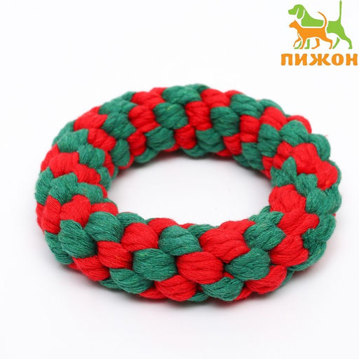 Игрушка канатная Новогоднее кольцо, до 12 см, до 85 г, зелёная/красная
