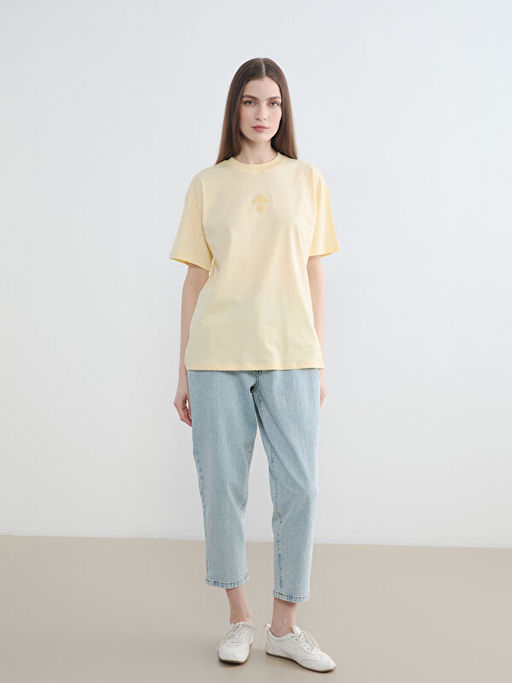 Bisiklet Yaka Bask?l? Kad?n Ti??rt