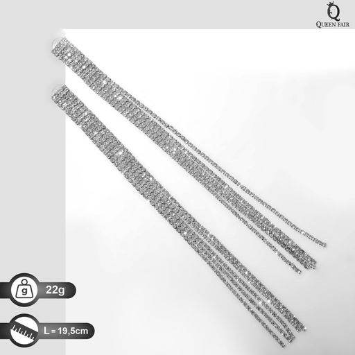 Серьги висячие со стразами Водопад мини квадрат, 5 нитей, цвет белый в серебре, 19,5см