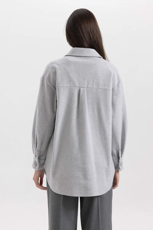 Рубашка-туника из габардина с длинными рукавами Relax Fit - Defacto фото 7