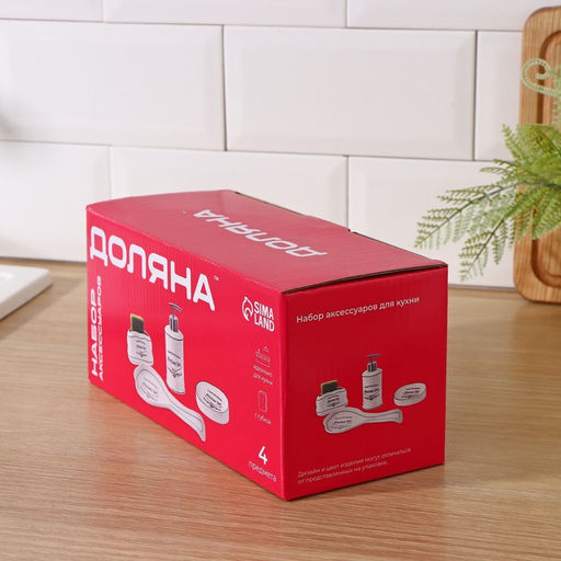 Аксессуары для кухни Доляна Уют, 4 предмета, дозатор 300 мл, мыльница, подставка для губки, подставка для ложки, белые фото 8