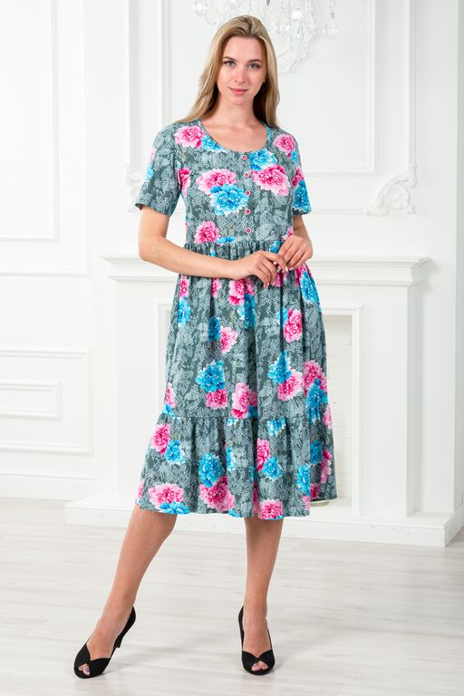 Платье женское с рукавами из кулирки Шейла пион на сером - Амадэль фото 8