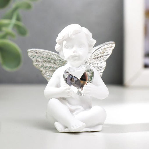 Цена за 2 шт. Фигурка полистоун Белоснежный ангел с хрустальным сердцем, 5.5?4.7?3.5 см, МИКС