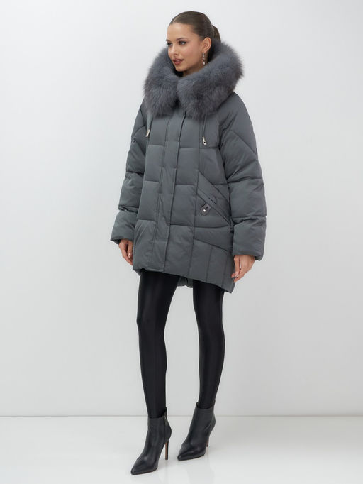 Куртка зимняя женская с мехом и капюшоном тренд темно-серого цвета 7660TC - Visdeer фото 11