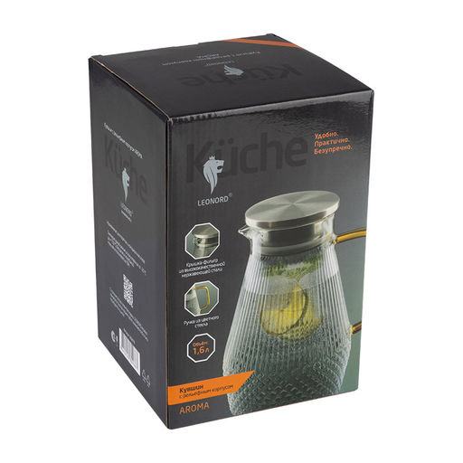 Кувшин 1,6 л AROMA цв. боросиликатного рельефного стекла с крышкой-фильтром из нерж. арт. 106478 - Полимербыт фото 3