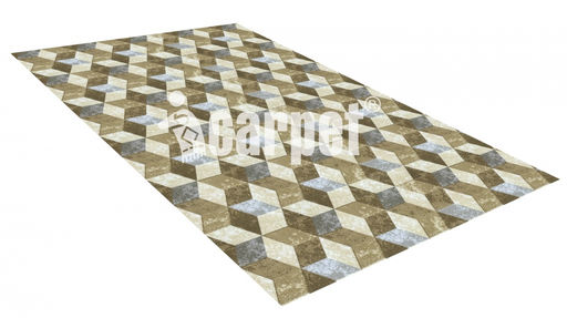 Коврик вырезной icarpet PRINT антискользящий (141) "3D Куб" 100х150 серо-бежевый S