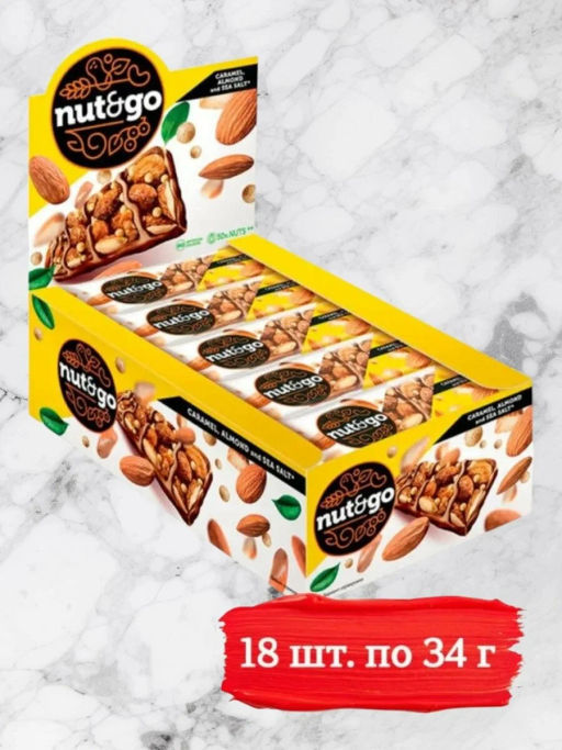 Nut&Go, батончик миндальный, 34 г (упаковка 18 шт)