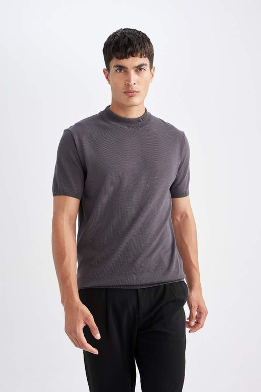 Трикотажная футболка стандартного кроя с круглым вырезом - Defacto фото 4