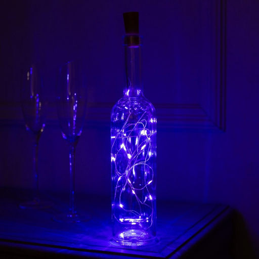 Гирлянда «Нить» 2 м роса с пробкой, IP20, серебристая нить, 20 LED, батарейки LR44×3 (в комплекте), свечение фиолетовое