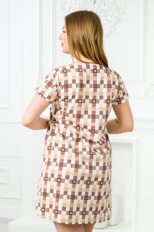 Туника женская из кулирки Руслана бежевая клетка - Амадэль фото 5