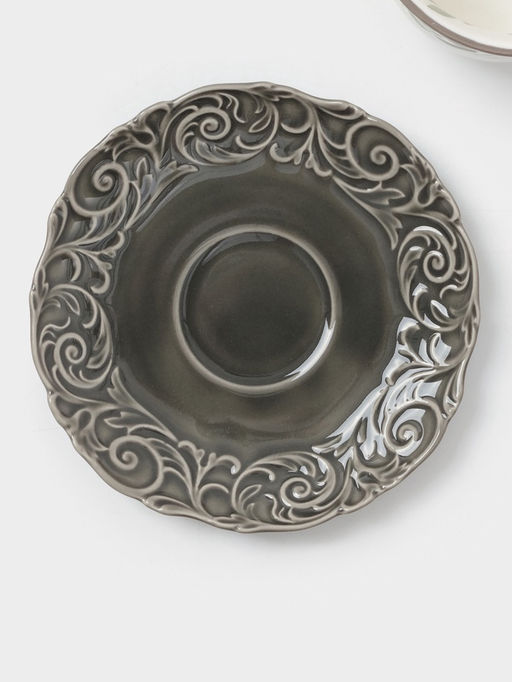 Чайная пара WY Floral Laceware, 2 предмета: чашка 300 мл, блюдце d=15 см, фарфор, белая, серая