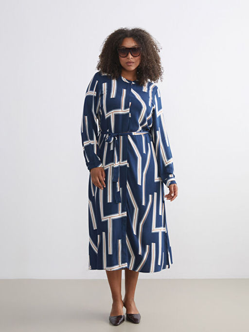 Bisiklet Yaka Desenli Elbise