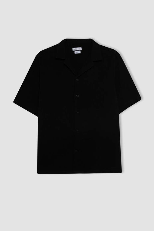 Хлопковая рубашка с короткими рукавами и воротником-поло Relax Fit - Defacto фото 10