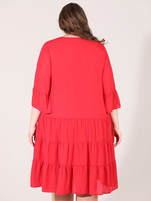 Платье-двойка свободное нарядное больших размеров красное - Almond фото 8
