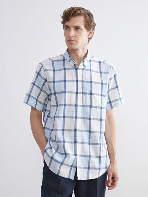 Regular Fit K?sa Kollu Ekose Poplin Erkek G?mlek