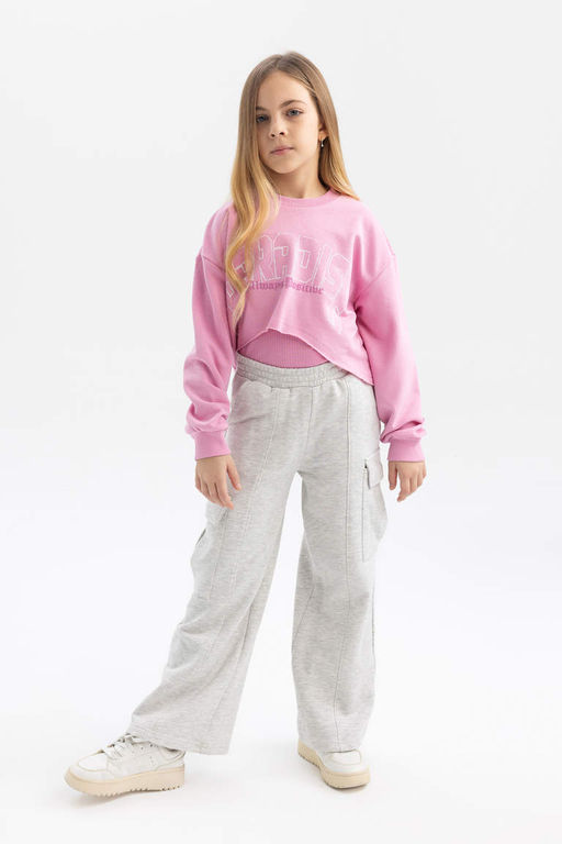 Укороченный свитшот с круглым вырезом с принтом для девочек, майка с ремешками, комплект из 2 предметов - Defacto фото 2