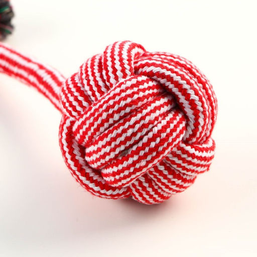 Игрушка-дразнилка для собак с шариком из каната, до 85 г, до 38 см, красная/белая - Пижон фото 3