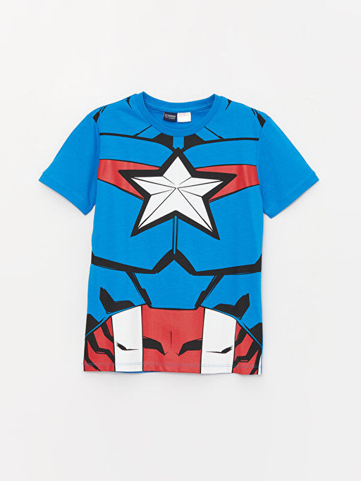Bisiklet Yaka Kaptan Amerika Bask?l? K?sa Kollu Erkek ?ocuk Ti??rt